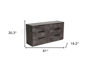 Homeroots 61" Grey Faux Marble Solid Manufactured Wood Six Drawer Double Dresser  Solid And Manufactured Wood 490814