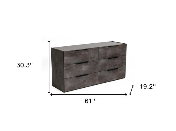 Homeroots 61" Grey Faux Marble Solid Manufactured Wood Six Drawer Double Dresser  Solid And Manufactured Wood 490814