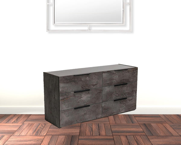 Homeroots 61" Grey Faux Marble Solid Manufactured Wood Six Drawer Double Dresser  Solid And Manufactured Wood 490814