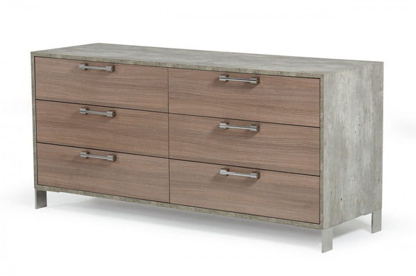 Homeroots 64" Brown Oak Grey Solid And Manufactured Wood Six Drawer Dresser  Solid And Manufactured Wood 490815