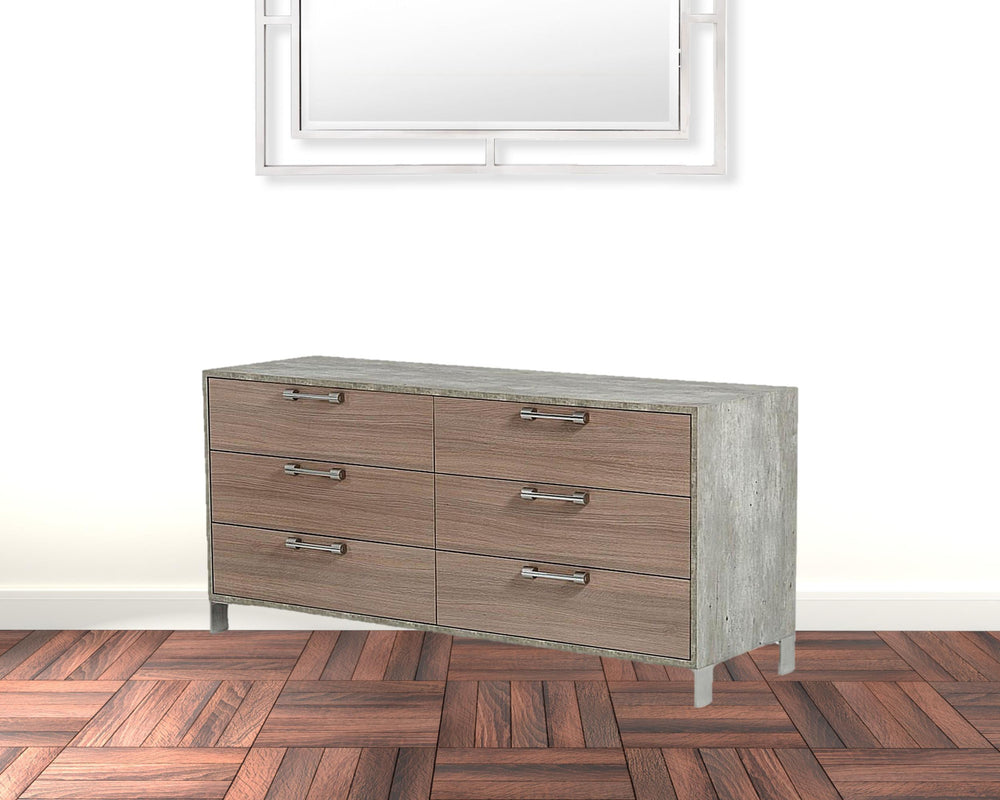 Homeroots 64" Brown Oak Grey Solid And Manufactured Wood Six Drawer Dresser  Solid And Manufactured Wood 490815