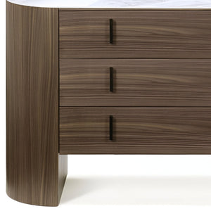 Homeroots 55" Walnut Marble Solid And Manufactured Wood Three Drawer Dresser  Solid And Manufactured Wood 490816