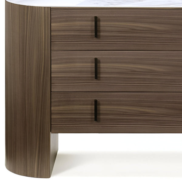 Homeroots 55" Walnut Marble Solid And Manufactured Wood Three Drawer Dresser  Solid And Manufactured Wood 490816