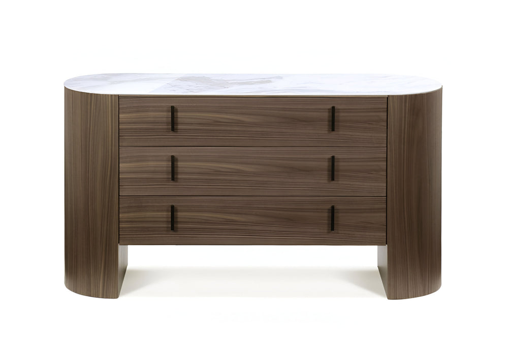 Homeroots 55" Walnut Marble Solid And Manufactured Wood Three Drawer Dresser  Solid And Manufactured Wood 490816