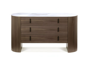Homeroots 55" Walnut Marble Solid And Manufactured Wood Three Drawer Dresser  Solid And Manufactured Wood 490816