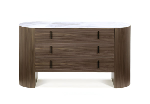 Homeroots 55" Walnut Marble Solid And Manufactured Wood Three Drawer Dresser  Solid And Manufactured Wood 490816