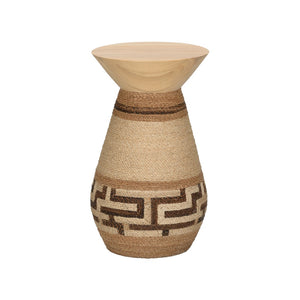 Wildwood Calusa Abaca Rope Drinks Table With Warm Wood Top — Compact 22"H Drum Side Table For Coastal, Boho Rooms 490818