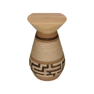 Wildwood Calusa Abaca Rope Drinks Table With Warm Wood Top — Compact 22"H Drum Side Table For Coastal, Boho Rooms 490818