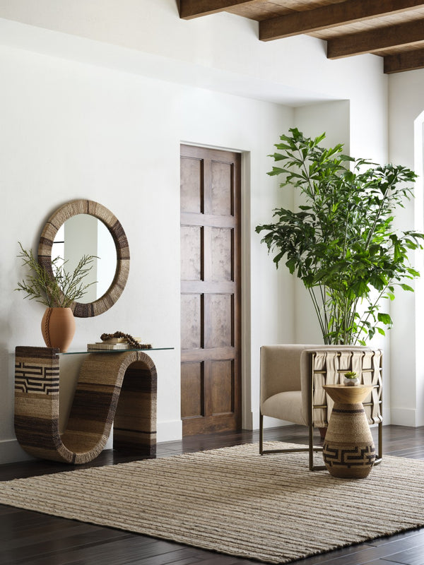 Wildwood Calusa Abaca Rope Drinks Table With Warm Wood Top — Compact 22"H Drum Side Table For Coastal, Boho Rooms 490818