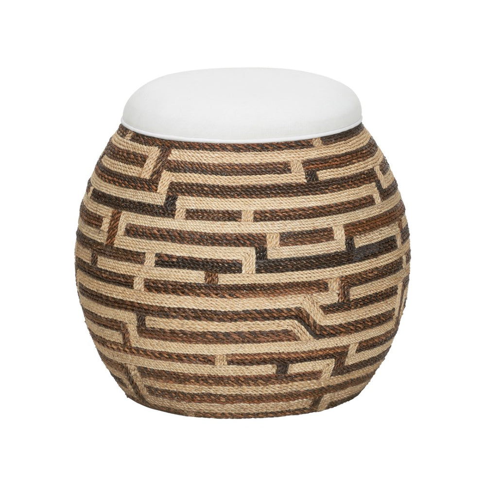Wildwood Calusa Organic Abaca Rope Stool With Padded Cushion — Coastal Boho Accent Seat, Versatile Ottoman (98) 490819
