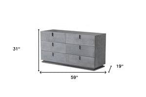 Homeroots 59" Gunmetal Grey Crackle Finish Six Drawer Double Dresser  Solid And Manufactured Wood 490819