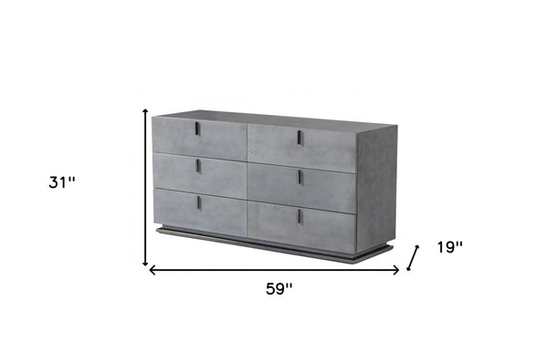 Homeroots 59" Gunmetal Grey Crackle Finish Six Drawer Double Dresser  Solid And Manufactured Wood 490819