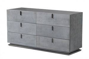 Homeroots 59" Gunmetal Grey Crackle Finish Six Drawer Double Dresser  Solid And Manufactured Wood 490819