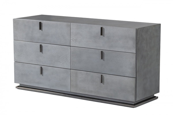 Homeroots 59" Gunmetal Grey Crackle Finish Six Drawer Double Dresser  Solid And Manufactured Wood 490819