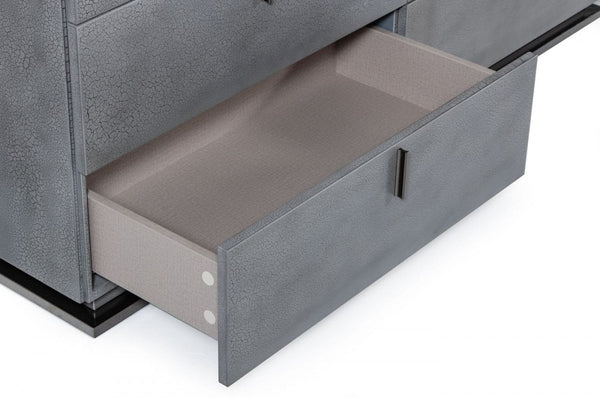 Homeroots 59" Gunmetal Grey Crackle Finish Six Drawer Double Dresser  Solid And Manufactured Wood 490819