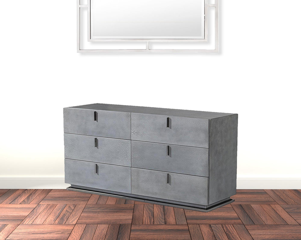 Homeroots 59" Gunmetal Grey Crackle Finish Six Drawer Double Dresser  Solid And Manufactured Wood 490819
