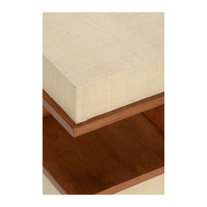 Wildwood Book Nook Table With Raffia Accents — Warm Walnut End Table, Compact Shelf For Books & Tea (22"H) 490820