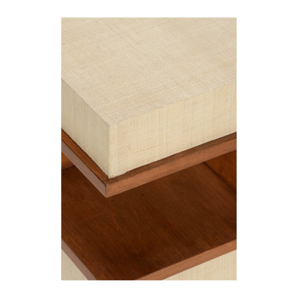 Wildwood Book Nook Table With Raffia Accents — Warm Walnut End Table, Compact Shelf For Books & Tea (22"H) 490820