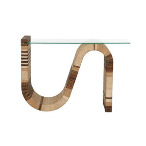 Wildwood Calusa Sculptural Curve Console Table With Dyed Abaca Rope Base And Suspended Tempered Glass Top 490822