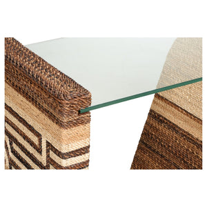 Wildwood Calusa Sculptural Curve Console Table With Dyed Abaca Rope Base And Suspended Tempered Glass Top 490822