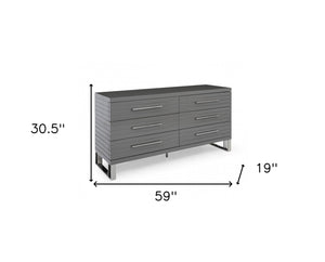 Homeroots 59" Grey Solid And Manufactured Wood Six Drawer Dresser  Solid And Manufactured Wood 490822