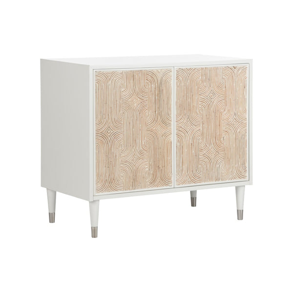 Wildwood Huli Whitewash Cane Cabinet With Arched Reeded Front, Touch-Latch Doors & Adjustable Shelf 490823