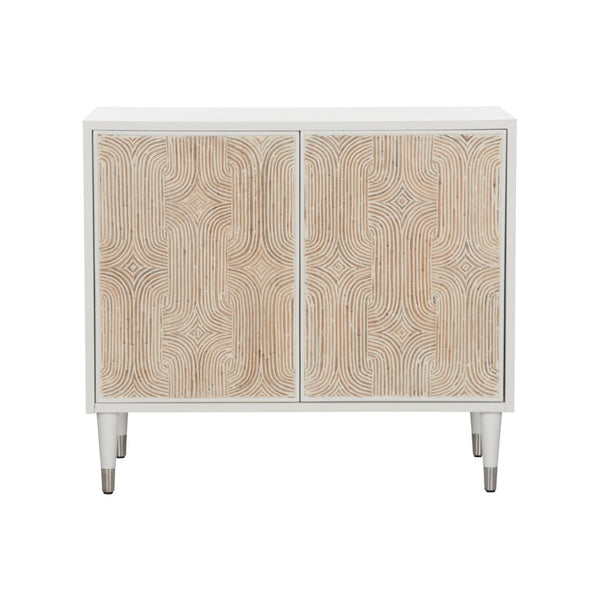 Wildwood Huli Whitewash Cane Cabinet With Arched Reeded Front, Touch-Latch Doors & Adjustable Shelf 490823