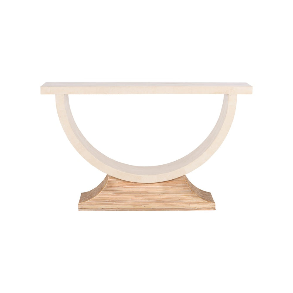 Wildwood Pensacola Sculpted Agate Console Table With Whitewashed Cane Base — Coastal Accent, Versatile Use 490825