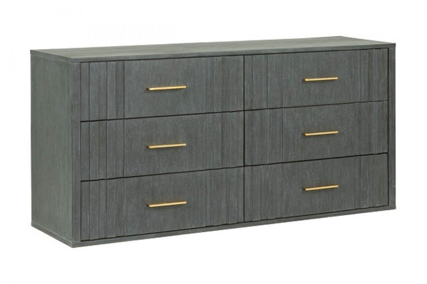 Homeroots 63" Dark Grey Solid And Manufactured Wood Six Drawer Dresser  Solid And Manufactured Wood 490825