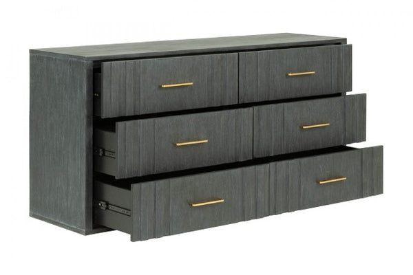 Homeroots 63" Dark Grey Solid And Manufactured Wood Six Drawer Dresser  Solid And Manufactured Wood 490825