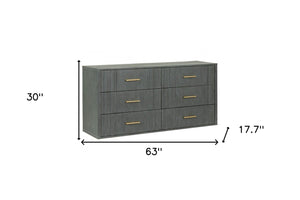 Homeroots 63" Dark Grey Solid And Manufactured Wood Six Drawer Dresser  Solid And Manufactured Wood 490825