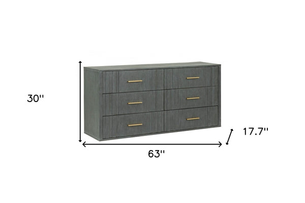 Homeroots 63" Dark Grey Solid And Manufactured Wood Six Drawer Dresser  Solid And Manufactured Wood 490825