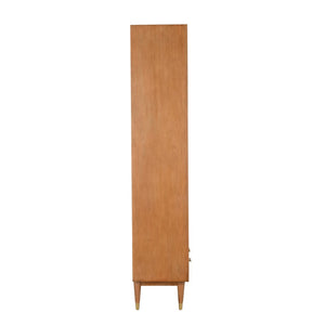 Wildwood Panama Etagere With Raffia-Backed Shelves, Walnut Finish, Brass-Drawer Storage For Stylish Display 490826