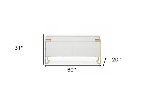 Homeroots 60" Gold And White Solid And Manufactured Wood Six Drawer Double Dresser  Solid And Manufactured Wood 490827