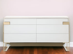 Homeroots 60" Gold And White Solid And Manufactured Wood Six Drawer Double Dresser  Solid And Manufactured Wood 490827