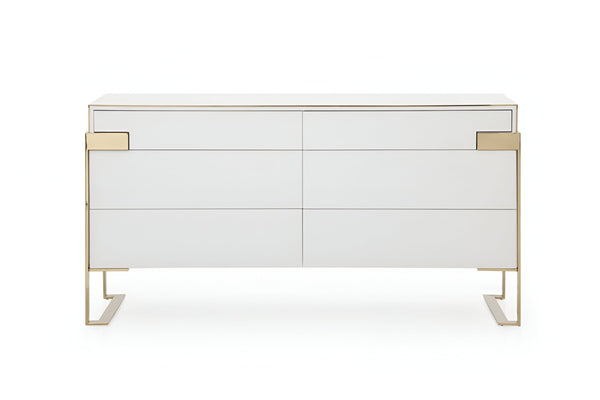 Homeroots 60" Gold And White Solid And Manufactured Wood Six Drawer Double Dresser  Solid And Manufactured Wood 490827