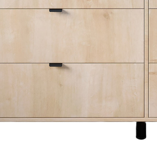Homeroots 59" Light Natural Manufactured Wood With Black Six Drawer Double Dresser  Manufactured Wood 490828