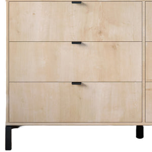Homeroots 59" Light Natural Manufactured Wood With Black Six Drawer Double Dresser  Manufactured Wood 490828