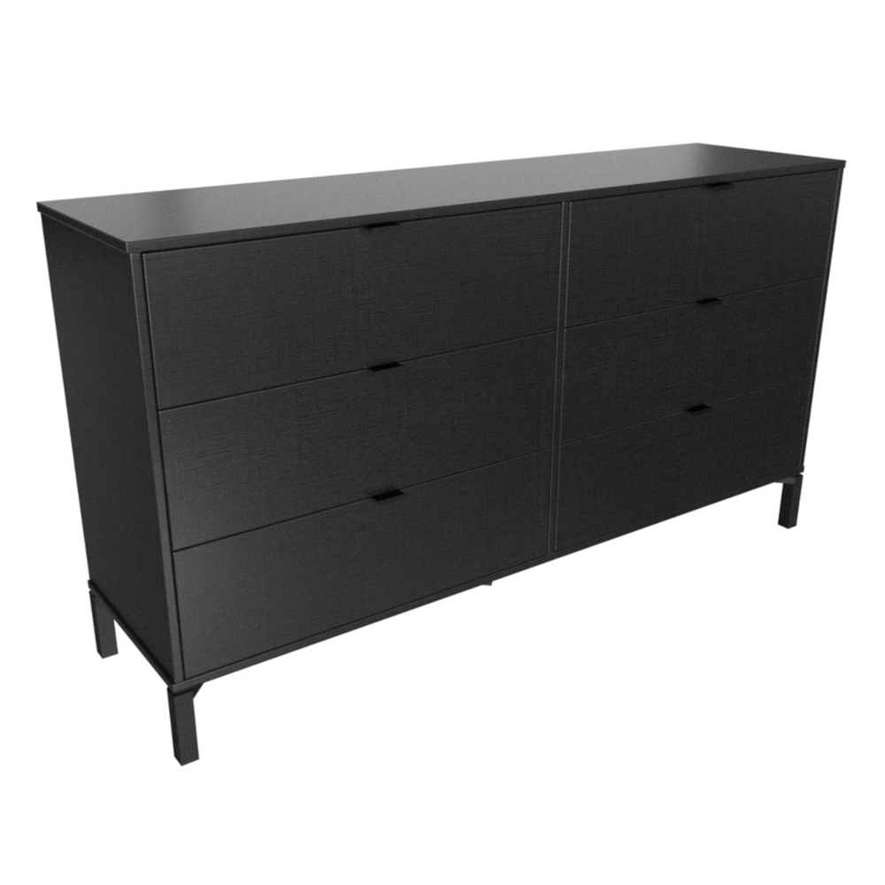 Homeroots 59" Black Charcoal Six Drawer Double Dresser  Manufactured Wood 490830