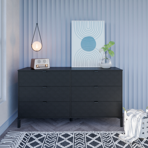 Homeroots 59" Black Charcoal Six Drawer Double Dresser  Manufactured Wood 490830