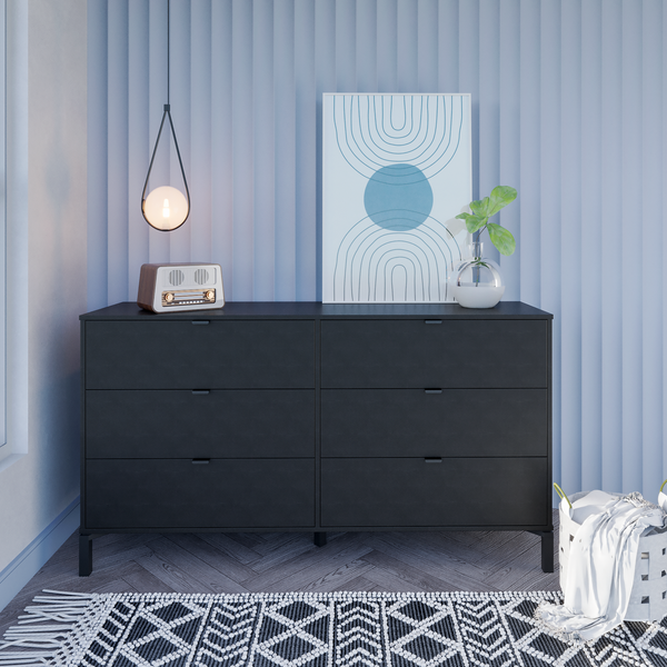 Homeroots 59" Black Charcoal Six Drawer Double Dresser  Manufactured Wood 490830