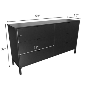 Homeroots 59" Black Charcoal Six Drawer Double Dresser  Manufactured Wood 490830
