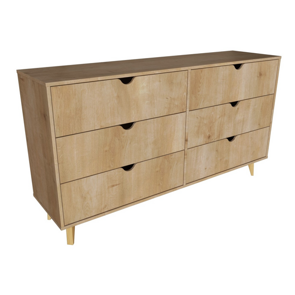 Homeroots 59" Natural Scoop Handle Six Drawer Double Dresser  Manufactured Wood 490831