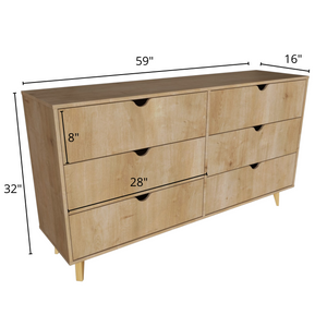 Homeroots 59" Natural Scoop Handle Six Drawer Double Dresser  Manufactured Wood 490831