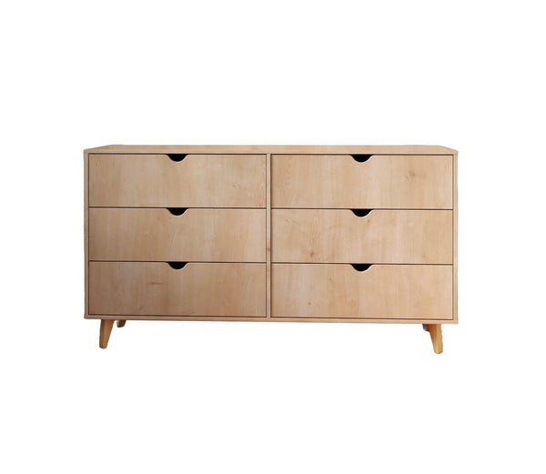 Homeroots 59" Natural Scoop Handle Six Drawer Double Dresser  Manufactured Wood 490831