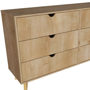 Homeroots 59" Natural Scoop Handle Six Drawer Double Dresser  Manufactured Wood 490831