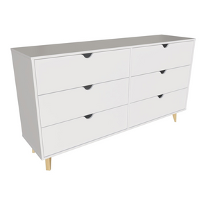 Homeroots 59" White Scoop Handle Six Drawer Double Dresser  Manufactured Wood 490832