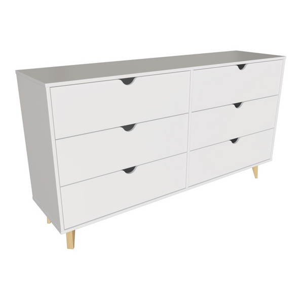 Homeroots 59" White Scoop Handle Six Drawer Double Dresser  Manufactured Wood 490832
