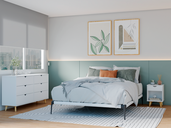 Homeroots 59" White Scoop Handle Six Drawer Double Dresser  Manufactured Wood 490832