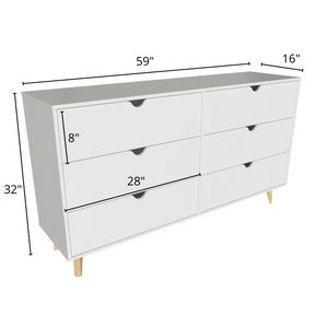 Homeroots 59" White Scoop Handle Six Drawer Double Dresser  Manufactured Wood 490832